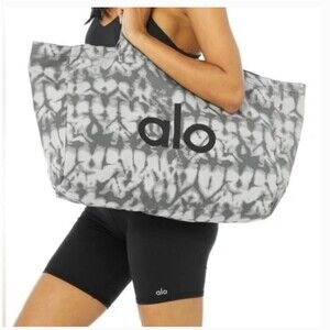 Alo Tote Bag – Tie Dye Gray White Logo Gym Yoga Travel Carryall